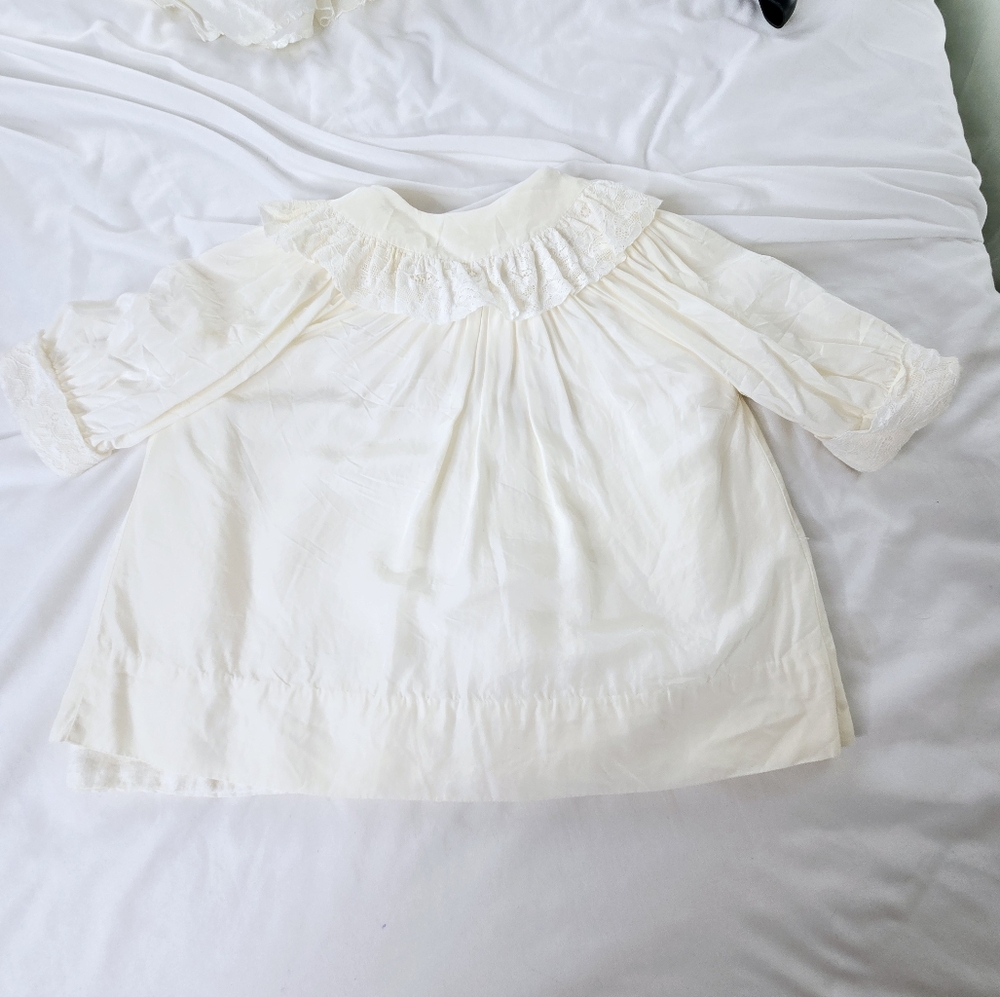 Baby Christening Vintage 60s Blouse jacket Lace Neckline Sleeves 0-3 month ivory